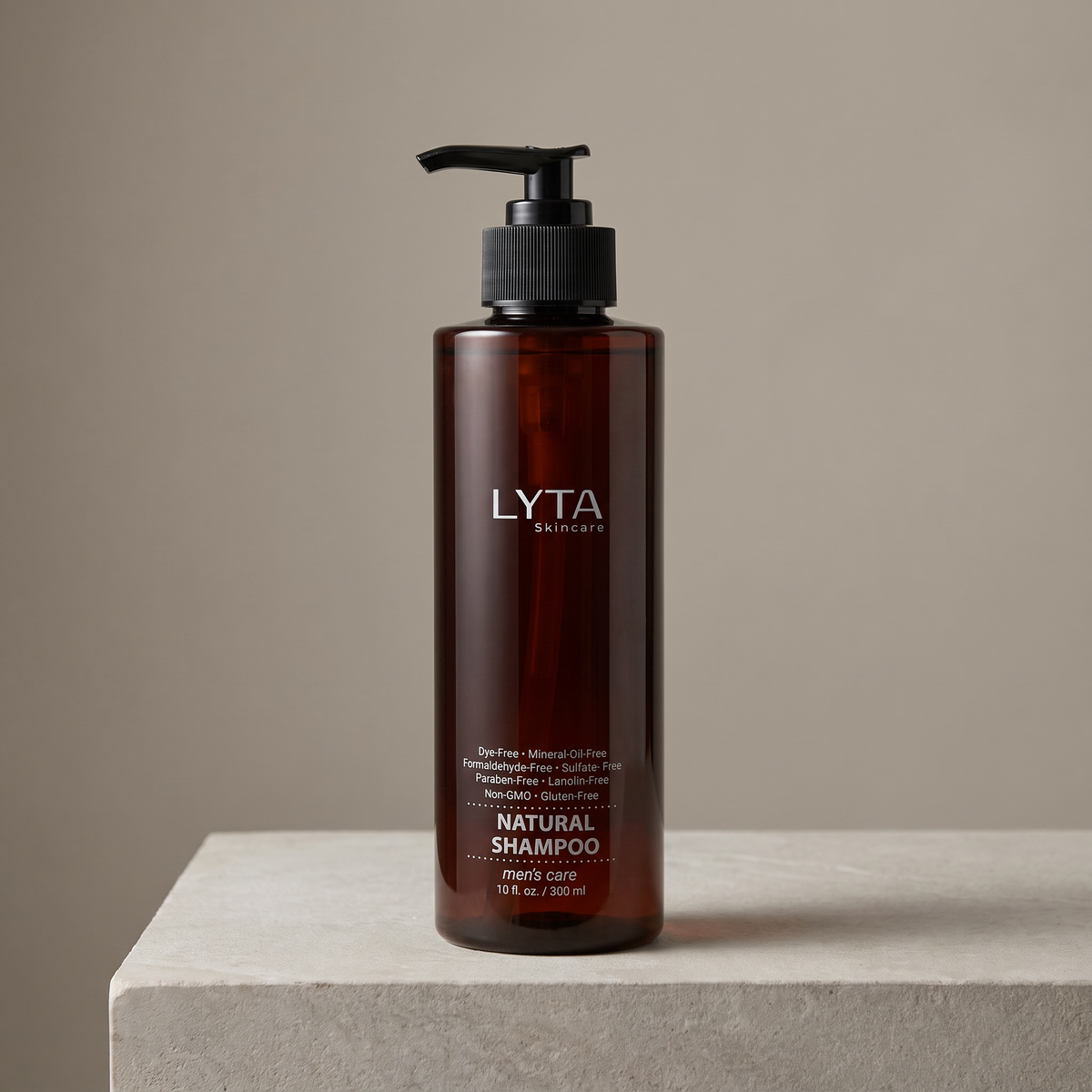 LYTA Men's Shampoo, studio product photograph