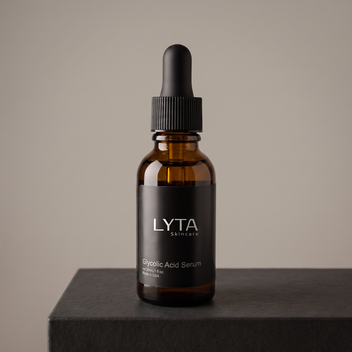 LYTA Glycolic Acid Serum, studio product photograph